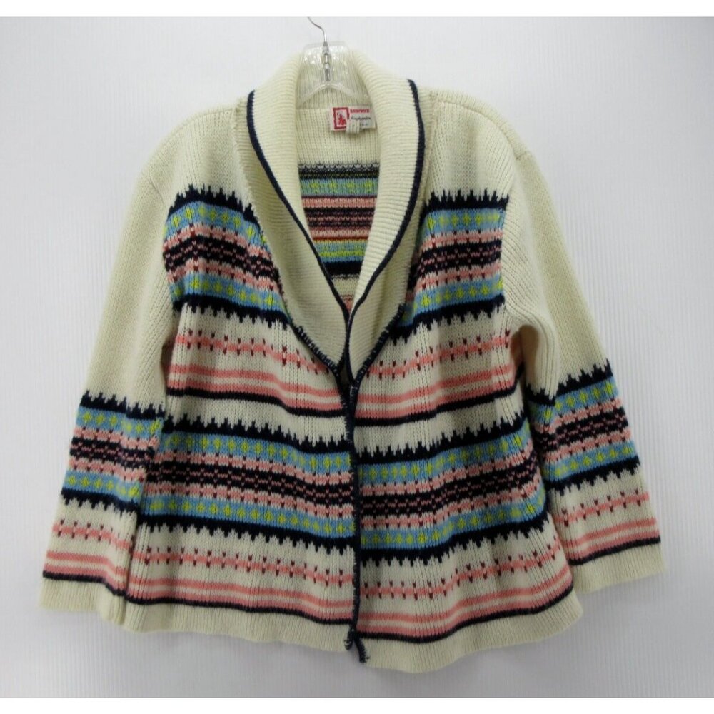 VINTAGE Binghamton Knitting Sweater Large Wrap Cardigan Tribal 70s